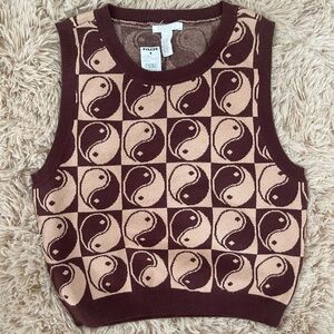 Full Tilt Brown and Tan Yin Yang Sweater Vest